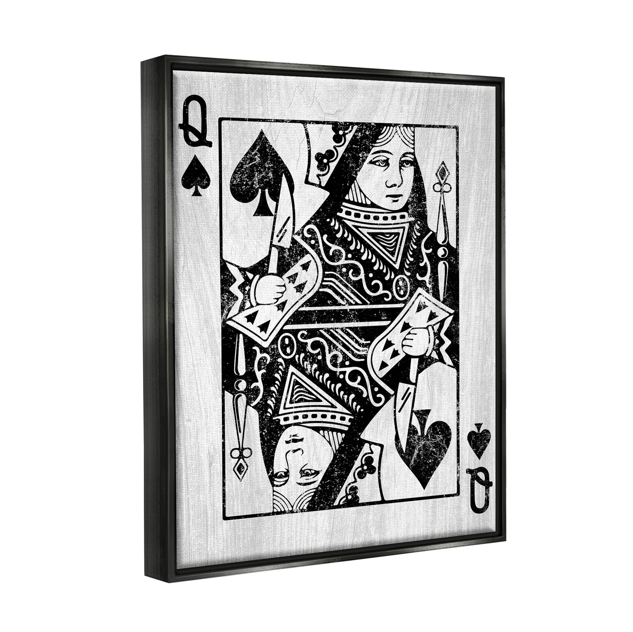 Stupell Industries Card Deck Queen Imagery Graphic Art Jet Black Floating Framed Canvas Print Wall Art, Design by Lil' Rue