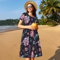 thumbnail image 4 of Disketp Roses Flowers para Vestido de Manga Corta para Mujeres, Vestidos de Verano para Mujeres, Casual y Holgado para la Playa, 4 of 6