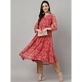 thumbnail image 3 of Janasya Indian Women's Dark Pink Chiffon Lurex Floral Printed flared Kurta, 3 of 8