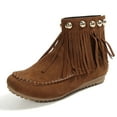 thumbnail image 3 of WEAIXIMIUNG Bottes Noires Mode Femme Franges Fermeture Éclair Bottines Courtes Bout Rond Chaussures Plates, 3 of 9