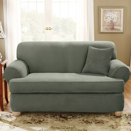 Sure Fit Stretch Suede 2 Piece T Cushion Loveseat Slipcover As Low 88 0 Upc 047293364730 Dexter Clearance - T Cushion Loveseat Slipcover Two Piece