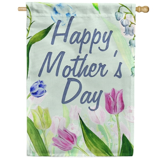 America Forever Happy Mother's Day Tulips House Flag 28 x 40 inches Purple Flowers Double Sided Holiday Seasonal Yard Outdoor Decorative Tulips Mom Floral Flag