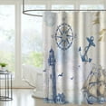 thumbnail image 6 of SPXUBZ Nautical Sailboat Shower Curtain，Lighthouse Compass Anchor Decorative Bath Curtain 72 x 72 Inch with 12 Hooks, 6 of 7