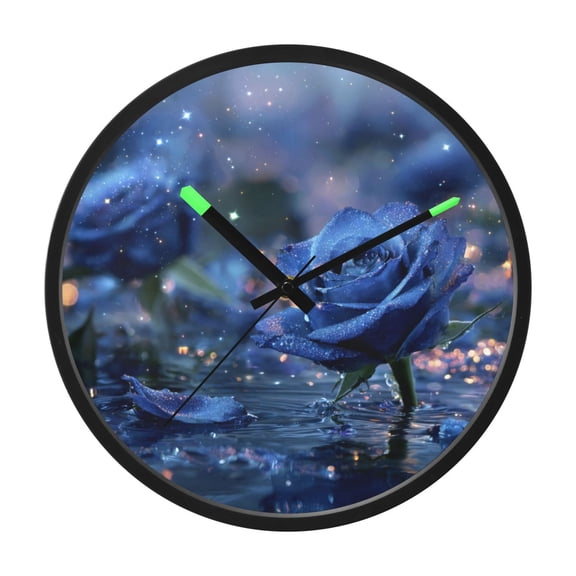 Indoor 12' Voice-Activated Luminous Decoration Wall Clock With LED Night Light Blue Roses