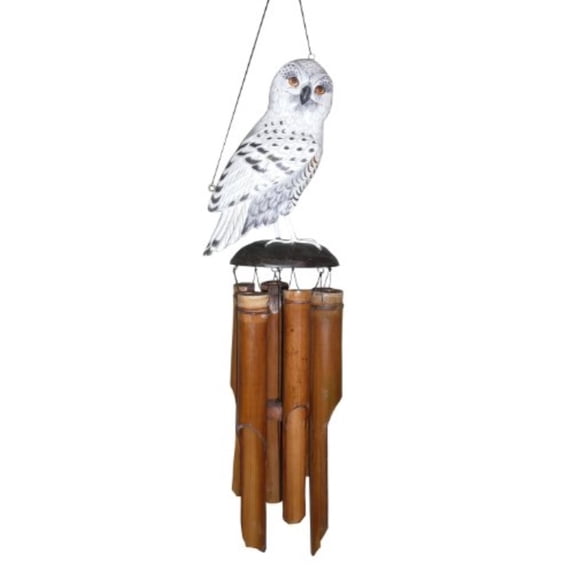 Cohasset Gifts 175SO Cohasset Snowy Owl Bamboo Wind Chime, Hand Painted White & Grey