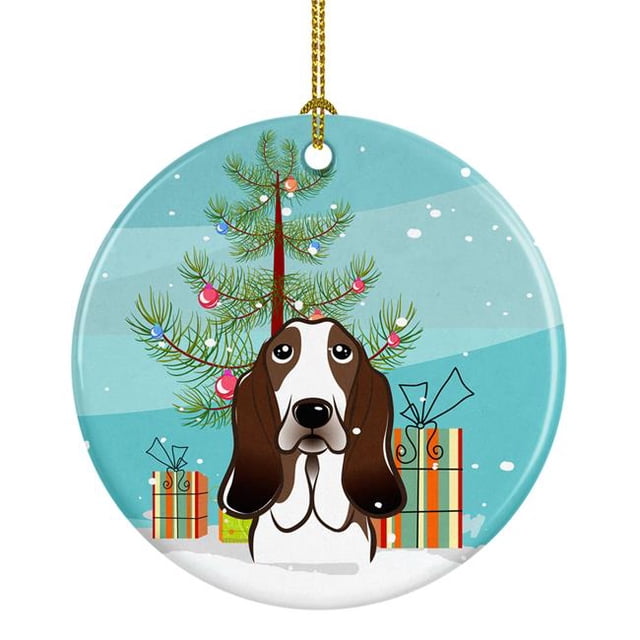 Christmas Tree & Basset Hound Ceramic Ornament