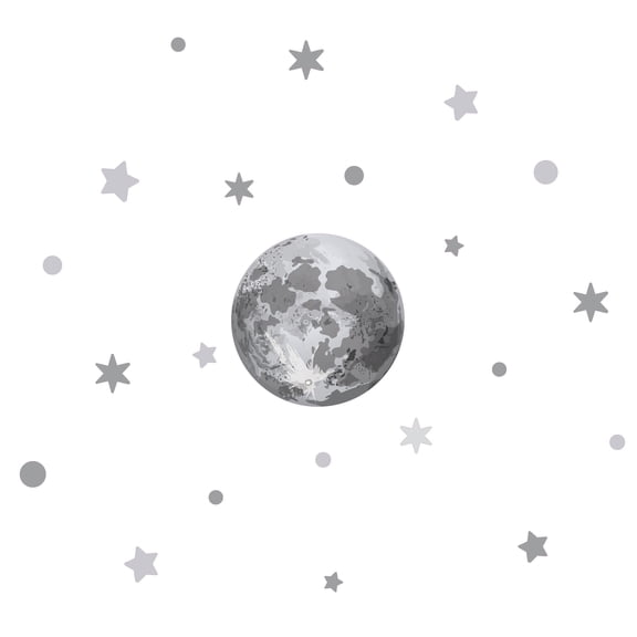 Vinyl Kids Boys Girls Nursery Bedroom Art Full Moon And Stars Décor Goodnight Sky Design Removable Wall Decal Sticker - 18" x 20" Home Living Room Easy To Apply Adhesive Multicolored Wall Decoration