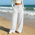 thumbnail image 3 of Womens Wide Leg Sweatpants Cotton Line Elastic High Waisted Side Slits Drawstring Baggy Lightweight Pants with Pockets Athletic Joggers Trousers, 3 of 10