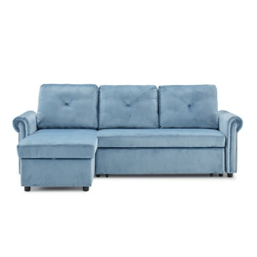 86 Ashlyn Gray Fabric Sleeper, Bandlon Sofa Chaise With Pull Out Sleeper And Storage Rack