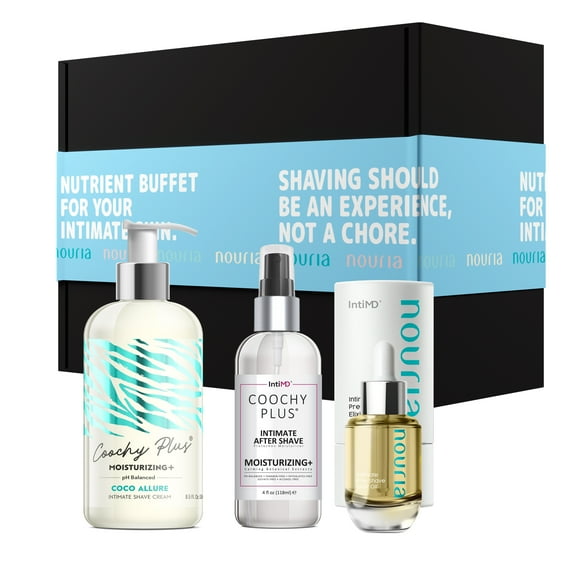 Coochy Plus HydroLock MOISTURIZING  3-Steps Kit Intimate Shave Gift Set: NOURIA Pre-Shave Elixir Oil   Coochy Plus Shave Cream Coco Allure   Coochy Plus After Shave Protection Mist