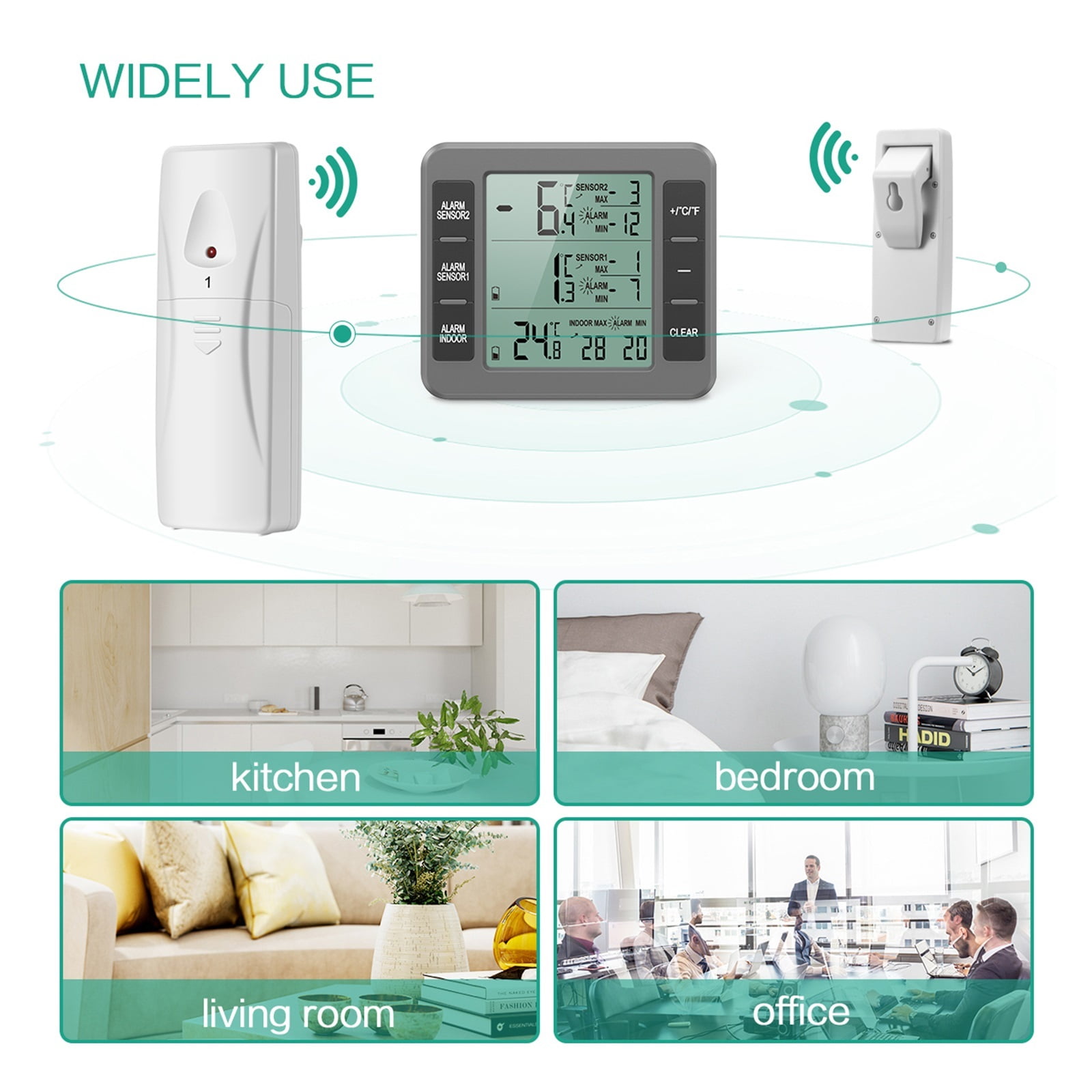 Fridge Thermometer Digital Freezer with Sensors Refrigerator Therm Wireless Indoor for Home ,Simple Operation