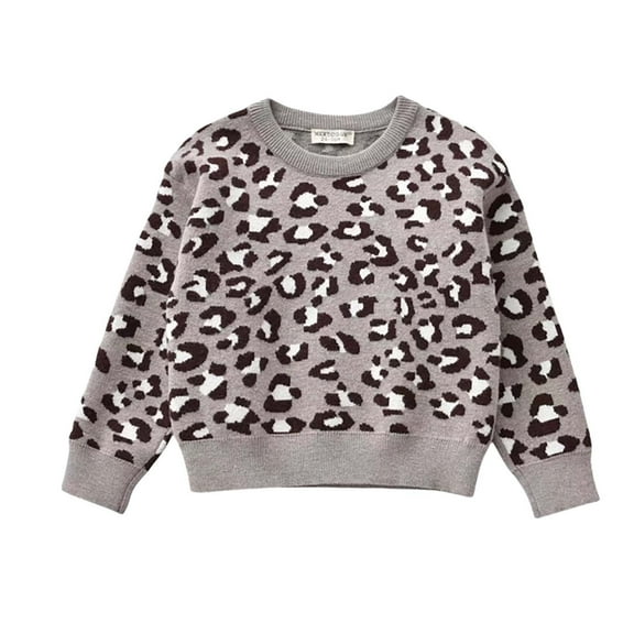 MEZZALL Girls Long Sleeve Round Neck Pullover Sweater Soft Knit Casual Warm Tops With Leopard Print Design For Everyday Wear Holiday Knitwear Child Dailywear