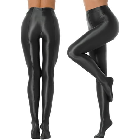 

inhzoy Woman Shiny Oil Glossy Footed Pantyhose Tights Leggings Black XL