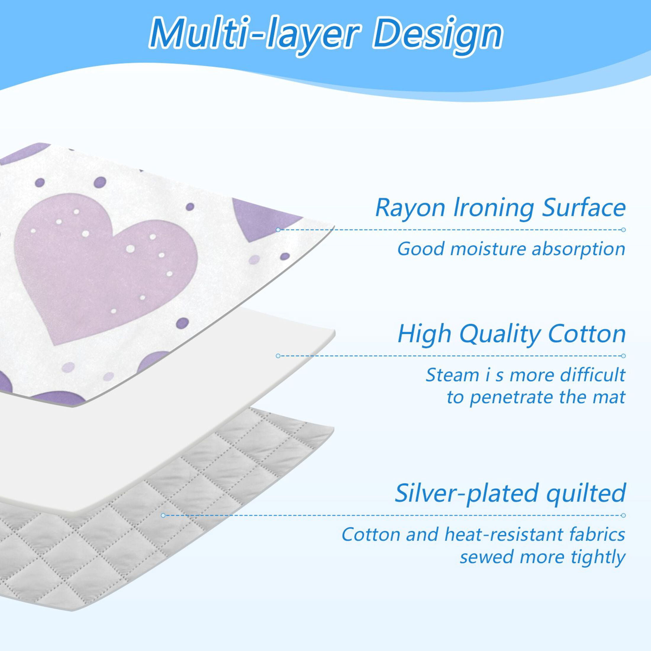 Purple Hearts Dots Ironing Mat Blanket Portable Travel Ironing Pad Heat Resistant Pad 47.2" x 27.6”
