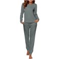 thumbnail image 1 of AherBiu Pajamas Sets for Women Spring Fall Sleepwear Pjs Comfy Tops Pants Solid Color Loungewear, 1 of 7