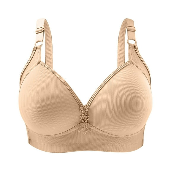 Bras for Older Women New Woman's Solid Color Comfortable Hollow out Perspective Bra Underwear No Underwire Women T-Shirt Bra Style B-38 Beige