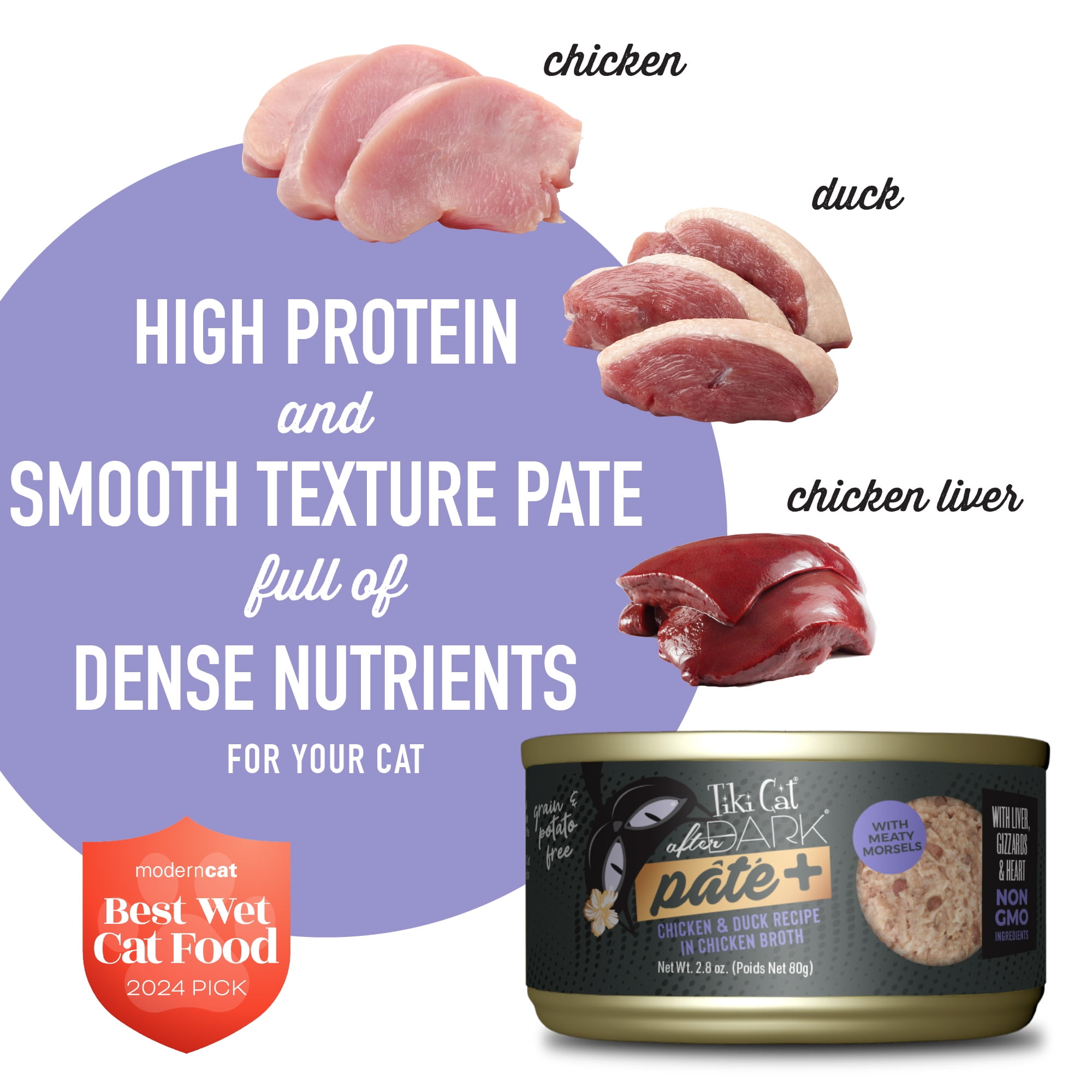 (12 pack) Tiki Cat After Dark Pate+ Wet Cat Food Chicken & Duck 2.8 oz. Can