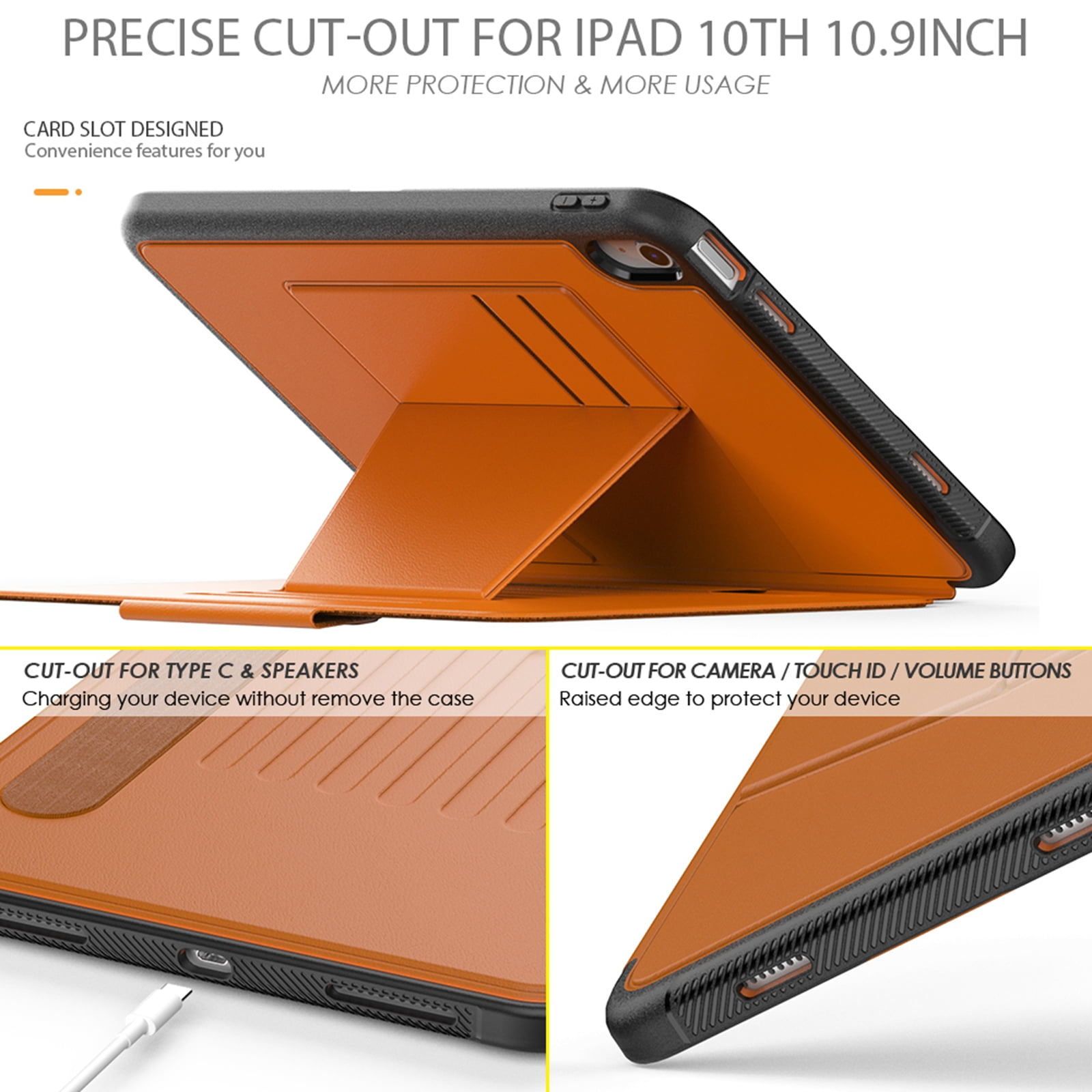 Dteck Case for iPad 11-inch (A16) 2025 / iPad 10th Generation 10.9-inch,Luxury Business Leather Smart Case Heavy Duty Rubber Card Holder Kickstand Folio Magnetic Cover with Pencil Holder,Khaki