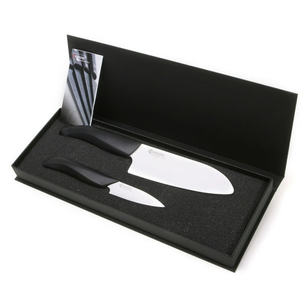 Kyocera Ceramic Knife Set 2 PC 5.5" Santoku & 3" Paring Black Handle