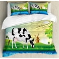 thumbnail image 1 of Cattle Queen Size Duvet Cover Set, Graphic Design Grazing Cow in the Field with Trees Near Lake and Windmill Pattern, Decorative 3 Piece Bedding Set with 2 Pillow Shams, Multicolor, by Ambesonne, 1 of 3