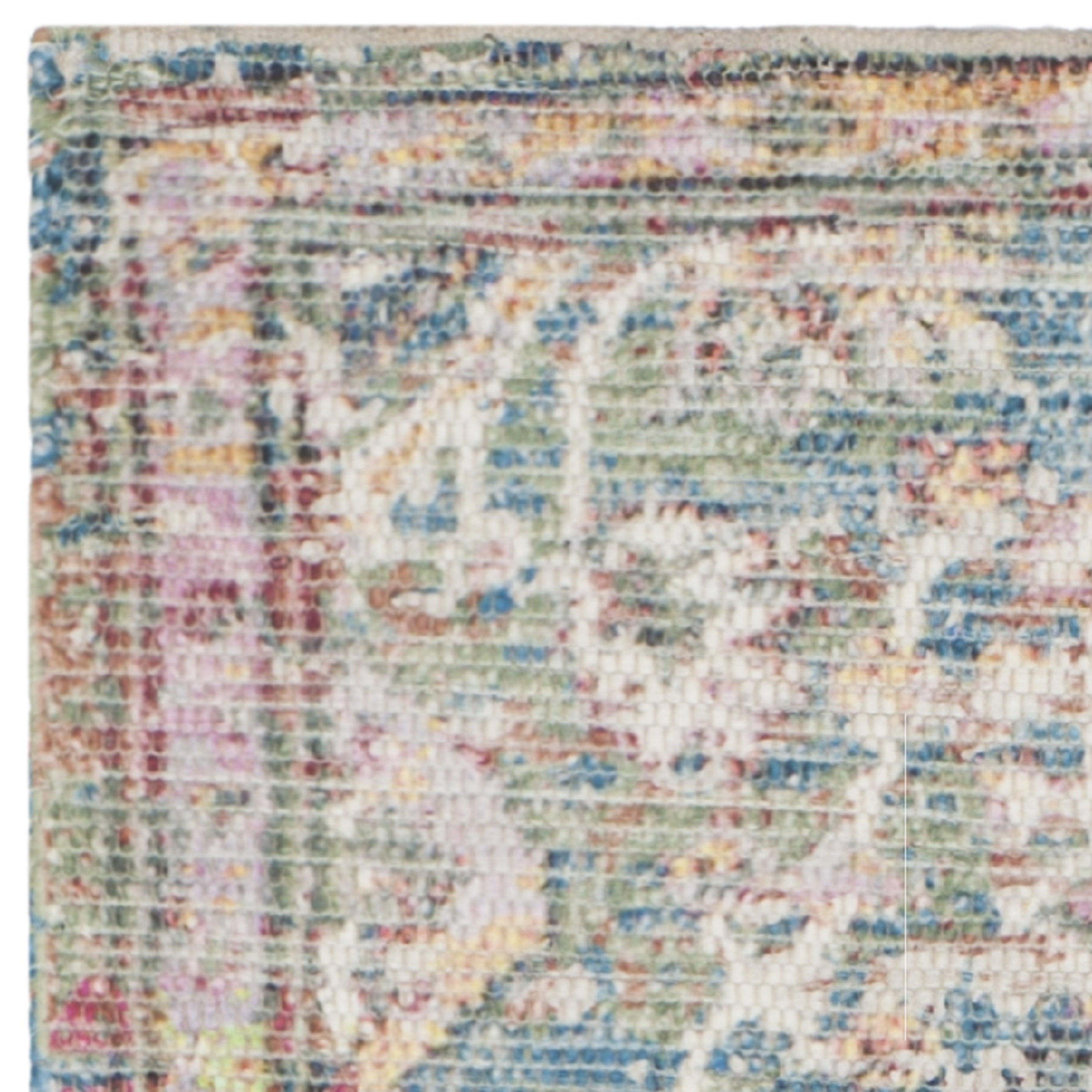 SAFAVIEH Saffron Justina Floral Cotton Runner Rug, Turquoise/Peach, 2'3" x 10'