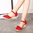 thumbnail image 2 of Modisza Closed Toe Wedge Sandals for Women Elastic Ankle Strap Platform Espadrilles Low Heel Walking Shoes for Summer Outdoor Red 5, 2 of 7