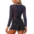 thumbnail image 3 of INSPIRE CHIC Glitter Crop Top for Women's Star Printed Self-tie Sparkly Party Beach Sheer Slim Fit Tops Dark Blue XL, 3 of 5