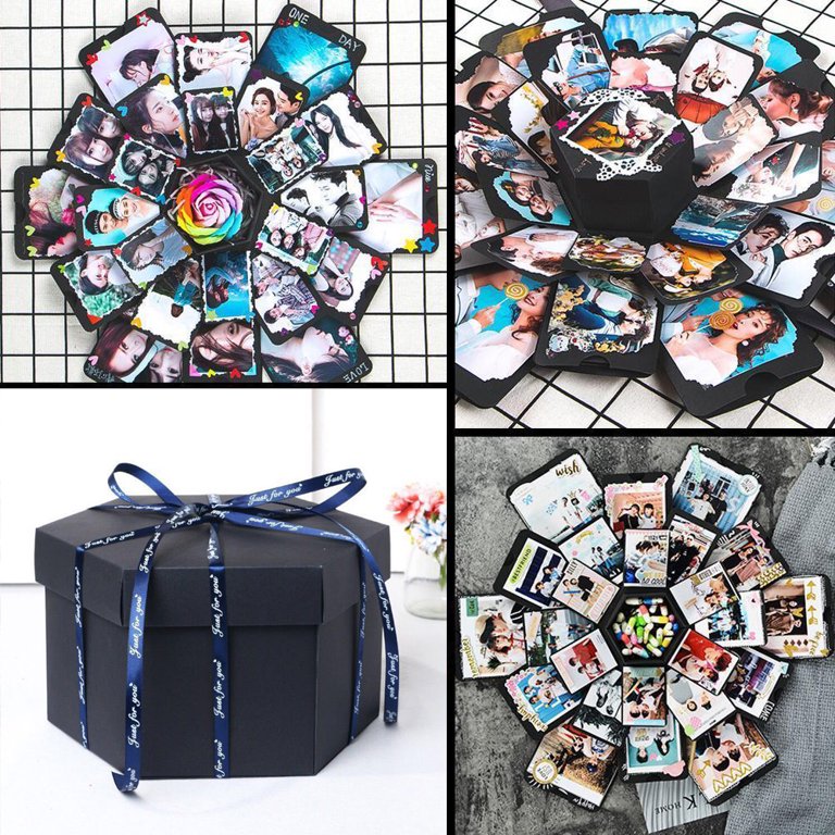 Explosion Box DIY Gift Love Memory Scrapbook Photo Box for Birthday Gift Anniversary Wedding or Valentine's Day Surprise Box, Size: One size, Black