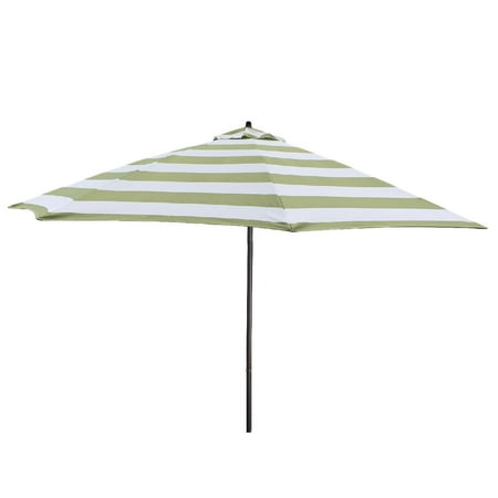 Lauren & Company 9 Foot Green/White Stripe Fiberglass Umbrella