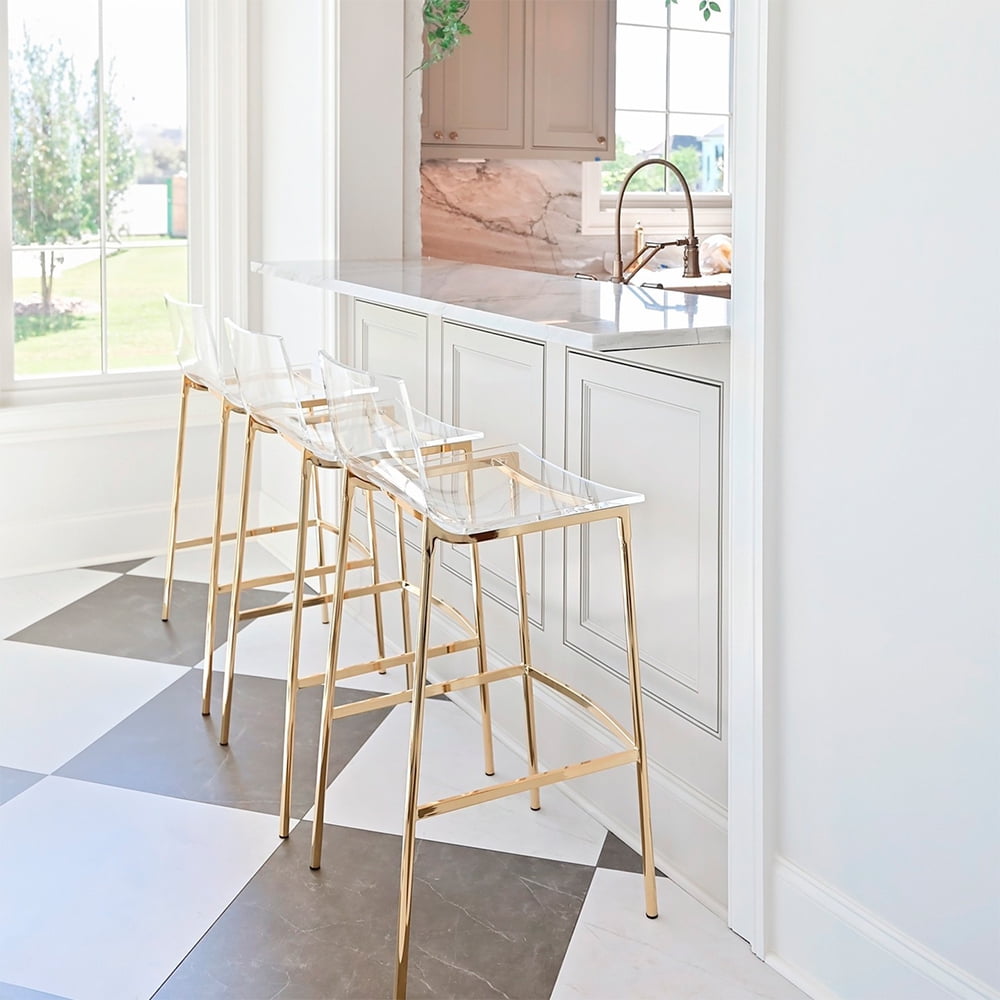 Tabouret de comptoir en acrylique transparent – Heavenly Collection, base argentée | Parfait pour un îlot de cuisine ou une salle à manger
