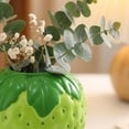 thumbnail image 4 of Strawberry Vase Cute Flower Vessel Floral Holder Tabletop Ornament Room Decor Home Accent Desk Centerpiece Living Display Green, 4 of 5