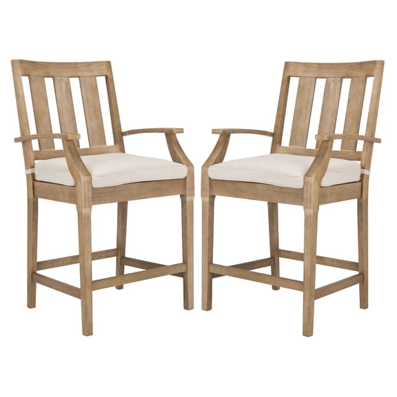 SAFAVIEH Couture San Salvador Mid-Back Outdoor Counter Stool - Set of 2, Natural/White
