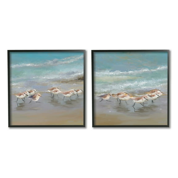 Stupell Sandpipers Flock Summer Beach Sand Animals & Insects Painting Black Framed Art Print Wall Art, Set of 2