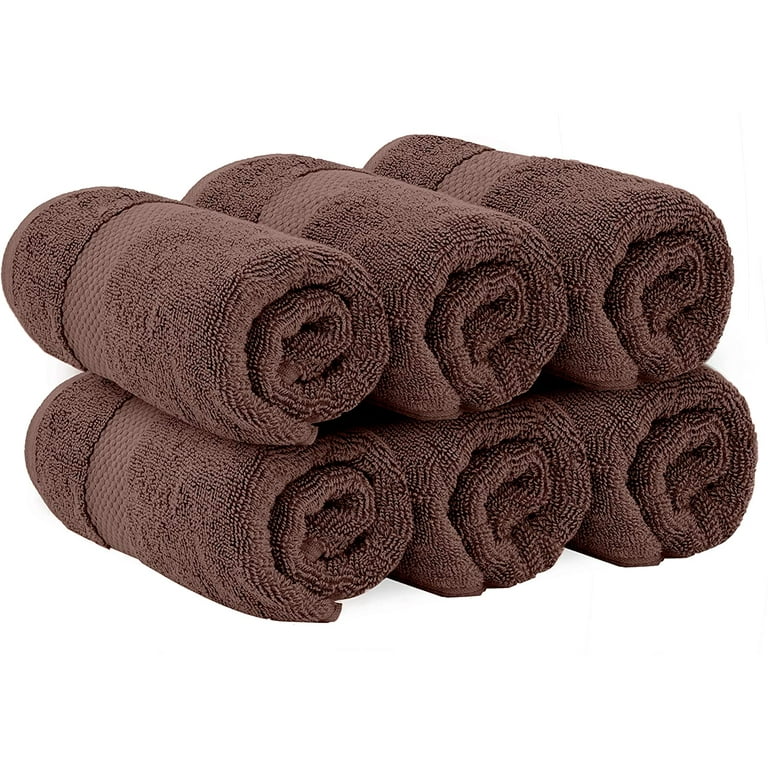 White Classic Luxury Hand Towels - Soft Cotton Absorbent Hotel Towel  16x30, Brown, 6-Pack