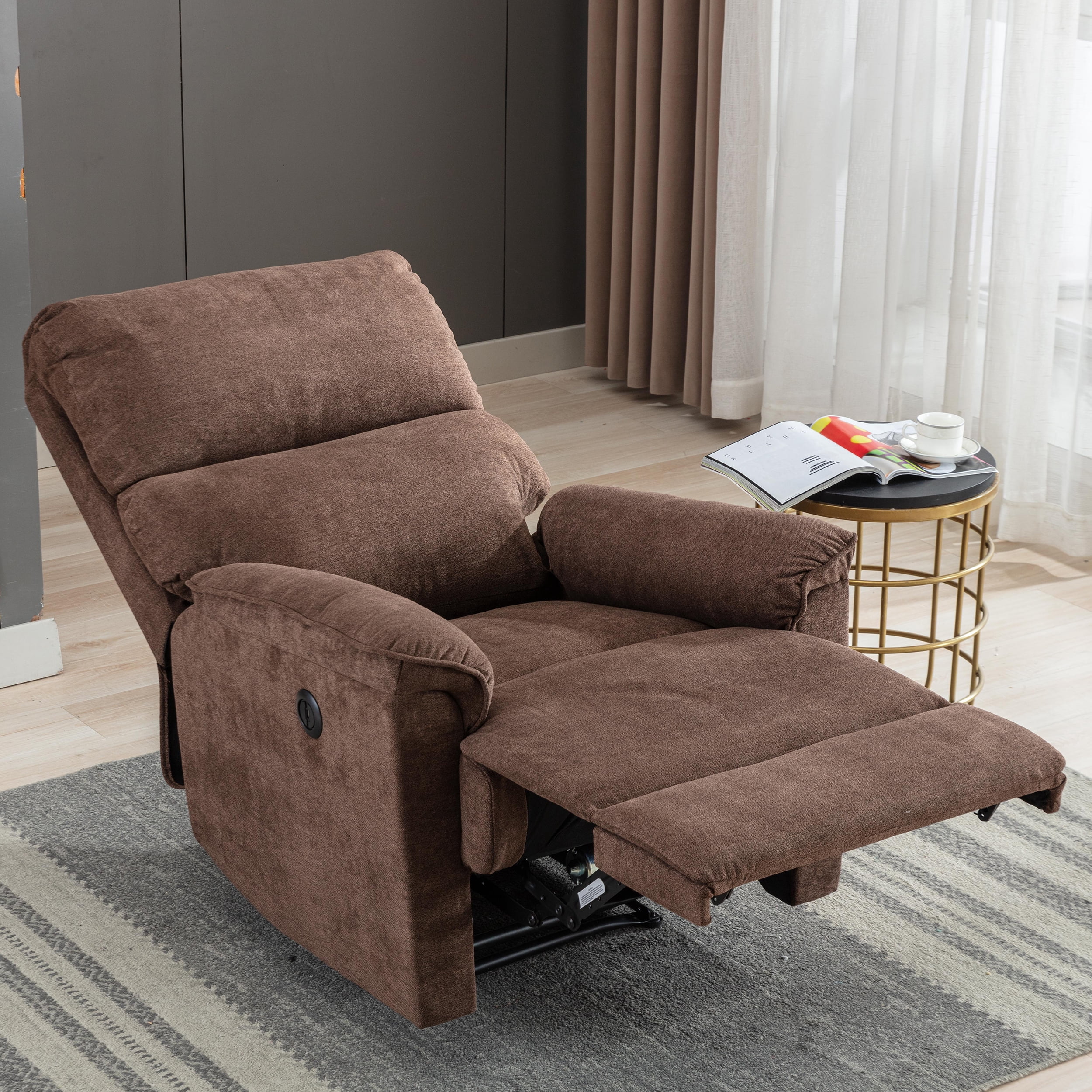 Bonzy Home Vintage Style Electric Recliner with USB Socket For Living Room and Bed Room, Brown