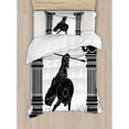 thumbnail image 3 of Toga Party King Size Duvet Cover Set, Black Warrior Silhouette Ready to Attack Between Ancient Ionic Palace Columns, Decorative 3 Piece Bedding Set with 2 Pillow Shams, Black White, by Ambesonne, 3 of 3