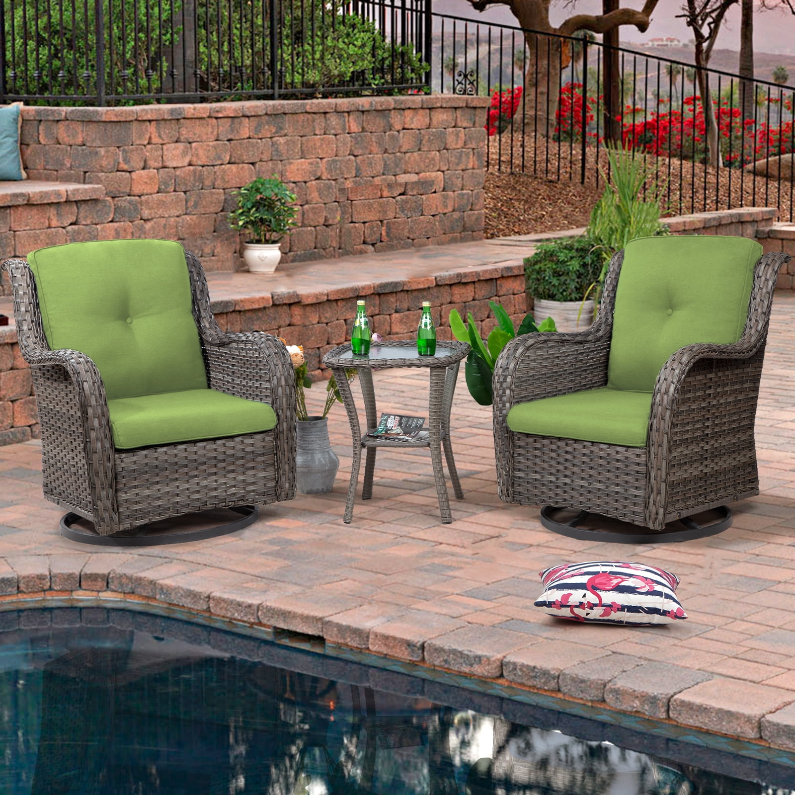 Meetleisure Outdoor Swivel Rocker Wicker Patio Chairs Sets Of 2 With