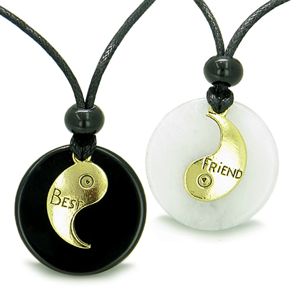 Lucky Best Friends Ying Yang White Quartz Black Agate Friendship Pendant Necklaces 