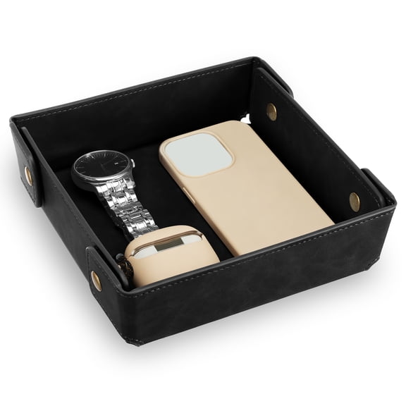 Threns Leather Valet Tray,Vegan Leather Tray,Stylish Nightstand Organizer,Modern Bedside Caddy for Storing Key TV Remote Wallet Phone,7 x 6.7 Inch