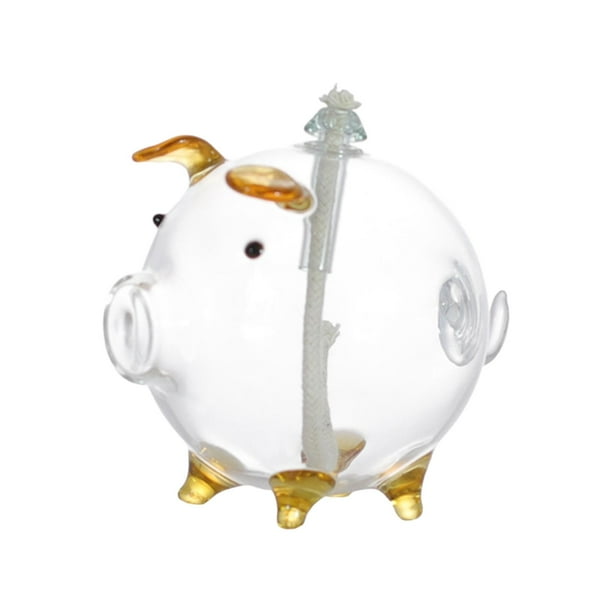 Lámpara de aceite de vidrio con forma de cerdo de dibujos animados, lámpara de aceite de mesa, lámpara de aceite para fiestas, lámpara de aceite transparente Naranja