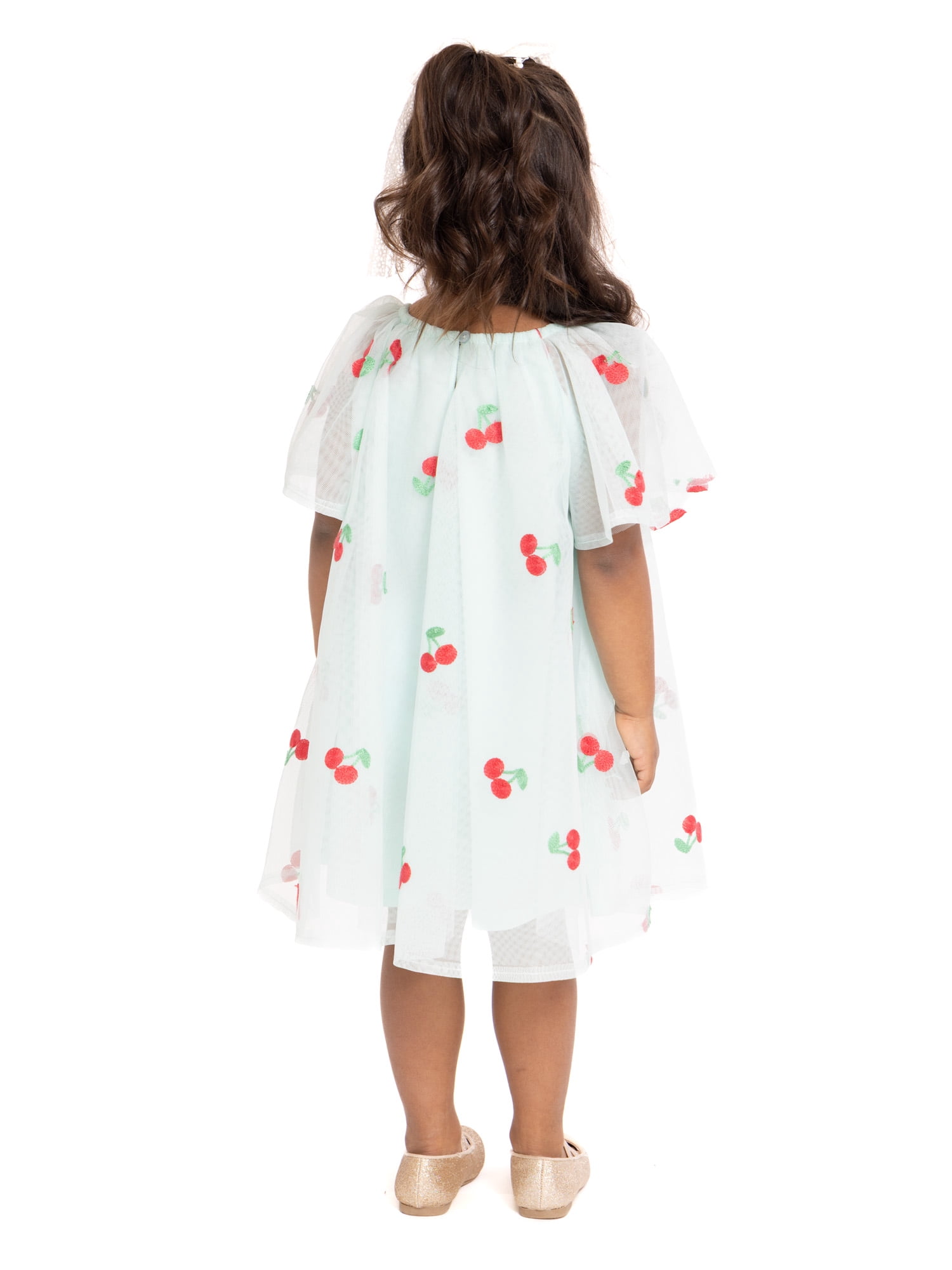 Wonder Nation Toddler Girls Cherry Print Dress with Short Sleeves, Sizes 12M-5T