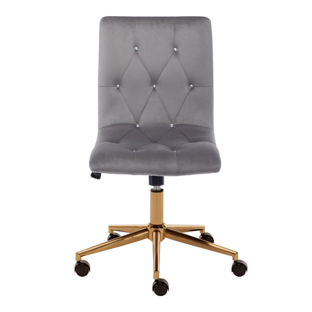 Duhome Armless Home Office Chair, Velvet Tufted Computer Desk Chair Rolling Chair, Vanity Chair with Wheels, Gray and Gold