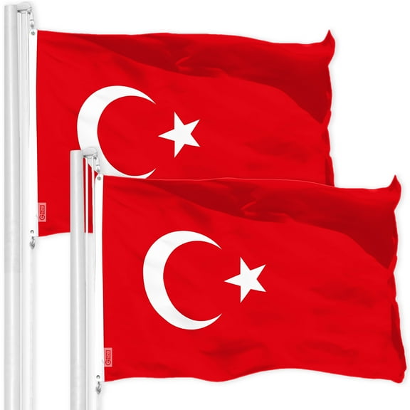 G128 2 Pack: Turkey Turkish Flag | 3x5 Ft | Printed 150D Polyester - Indoor/Outdoor, Vibrant Colors, Brass Grommets, Quality Polyester, Much Thicker More Durable Than 100D 75D Polyester