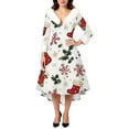 thumbnail image 3 of Christmas Dresses for Women Women's Fashion Elegant Autun And Winter Long Sleeve V-Neck Christmas Print Dress for Holiday Party,Beige,L, 3 of 4