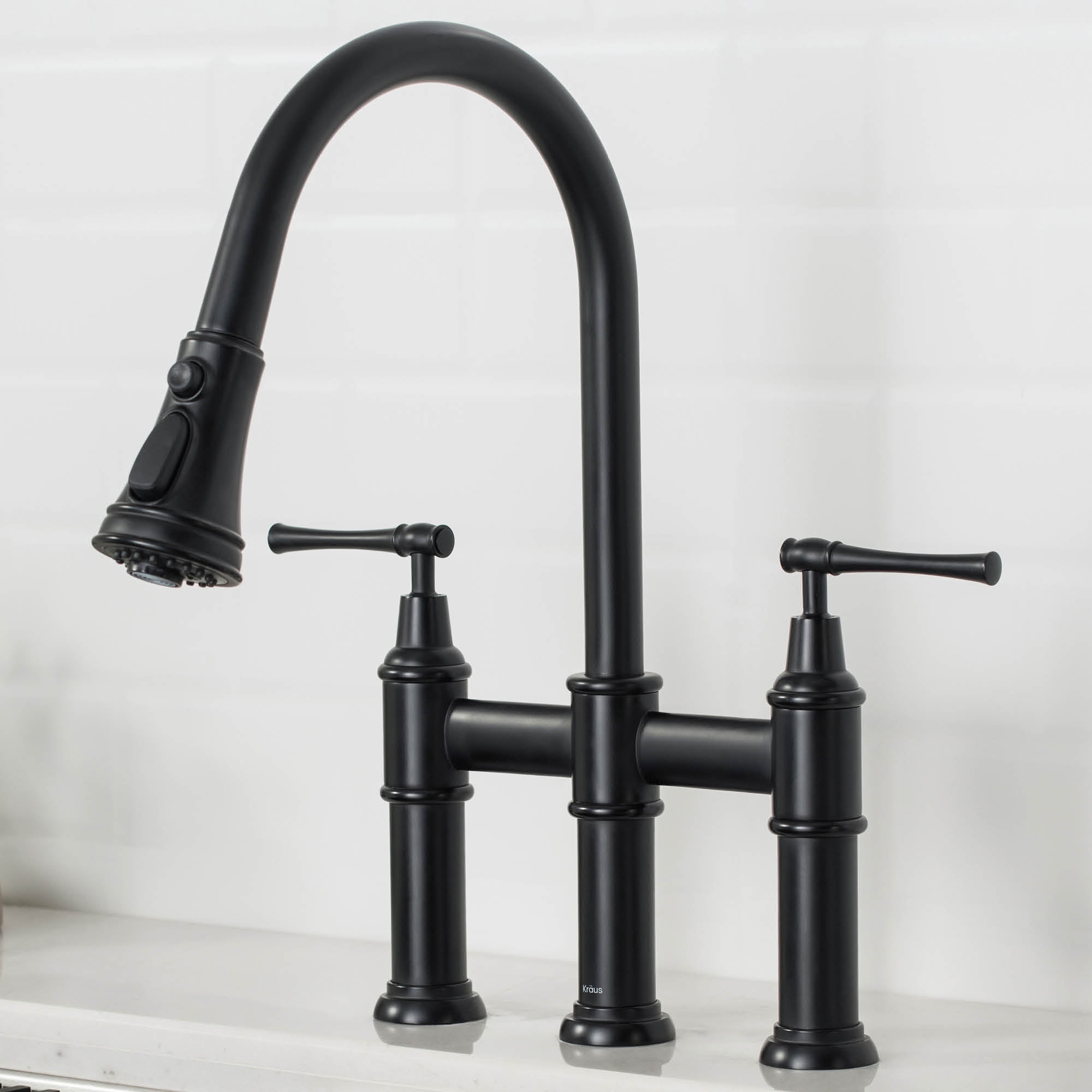 Allyn Transitional Bridge Kitchen Faucet With Pull Down Sprayhead