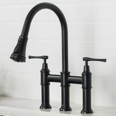 Kraus Allyn Transitional Bridge Kitchen Faucet With Pull Down Sprayhead In Spot Free Stainless Steel Walmart Com