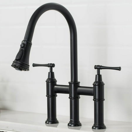 Kraus Allyn&trade; Transitional Bridge Kitchen Faucet with Pull-Down Sprayhead in Matte Black