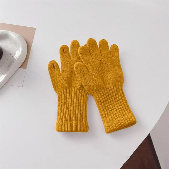 Zunfee Winter Gloves for Juniors, Knitted Cotton Cold Weather Gloves, Free Size Yellow Gloves, Practical Warm Gloves for Daily Use