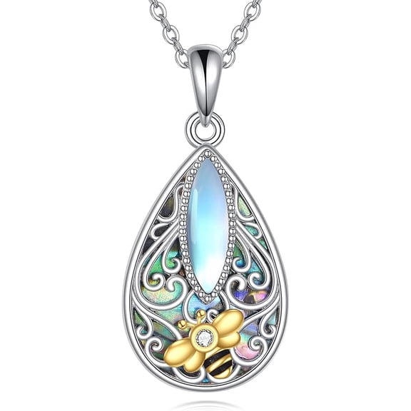 JUSORA Filigree Moonstone Necklace 925 Sterling Silver Bohemian Irish Celtic Necklace Abalone Shell Filigree Jewelry Gifts For Women