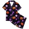 thumbnail image 4 of CAIVO Pajama Sets Girls Halloween Sleepwear Pumpkin Printed Lapel Short Sleeve Button Down Shirt With Shorts 2 Piece Loungewear For Kids Homewear, 4 of 4